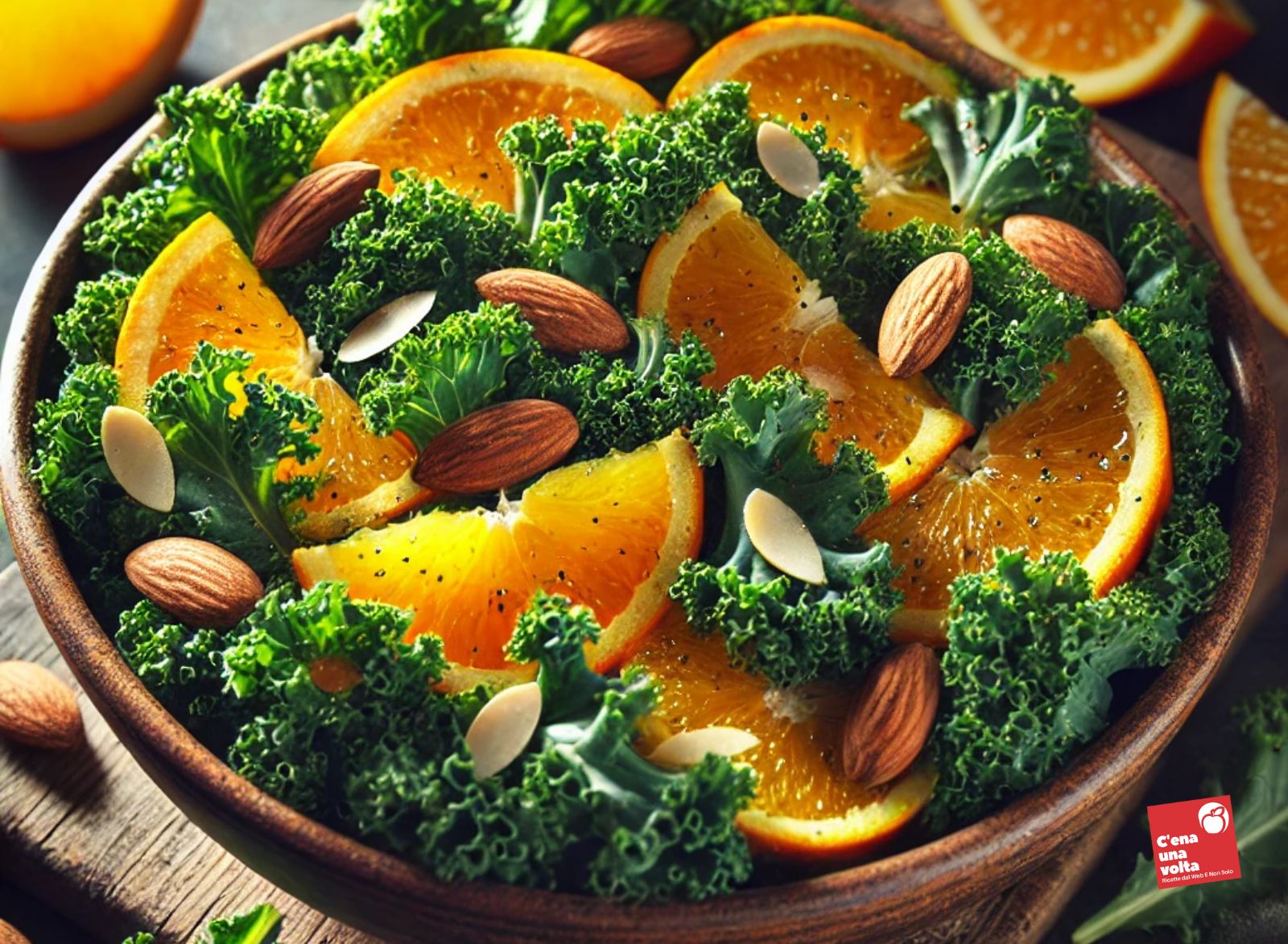 Insalata di Cavolo Nero, Mandorle e Arance oroscopo di novembre culinario, ricette per ogni segno zodiacale c'ena una volta