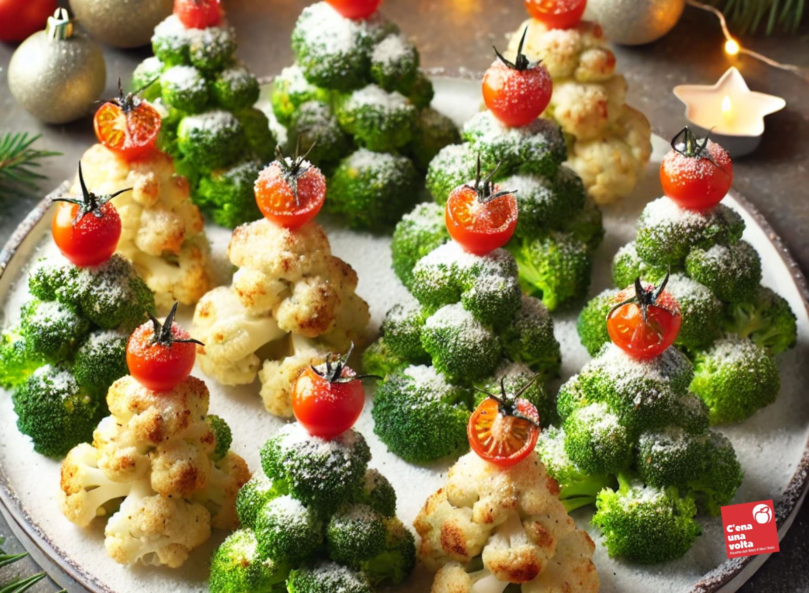 Alberelli di Cavolfiore e Broccoli antipasti natalizi light e FIT, idee, ricette e abbinamenti per dicembre C'ena una volta