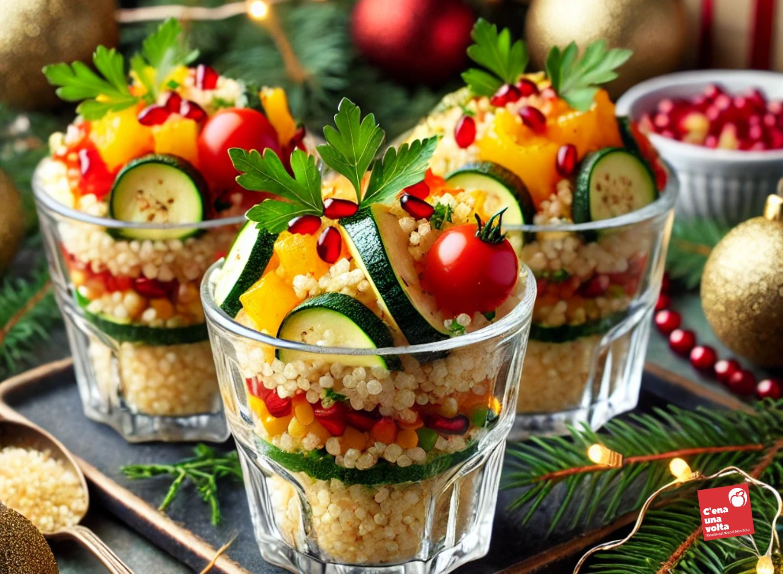Bicchierini di Cous Cous Integrale con Verdure antipasti natalizi light e FIT, idee, ricette e abbinamenti per dicembre C'ena una volta