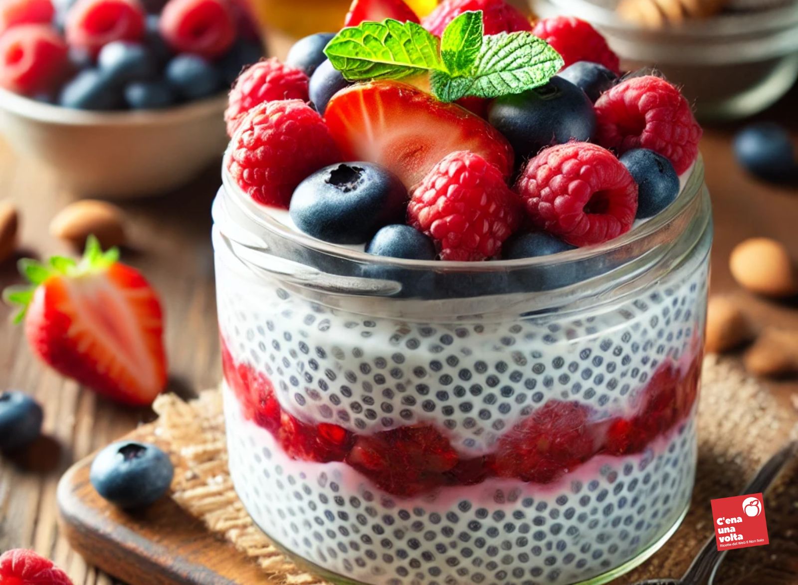 Budino di Chia con Latte di Mandorla e Frutti di Bosco ricette per rafforzare il sistema immunitario, idee, alimenti e consigli c'ena una volta