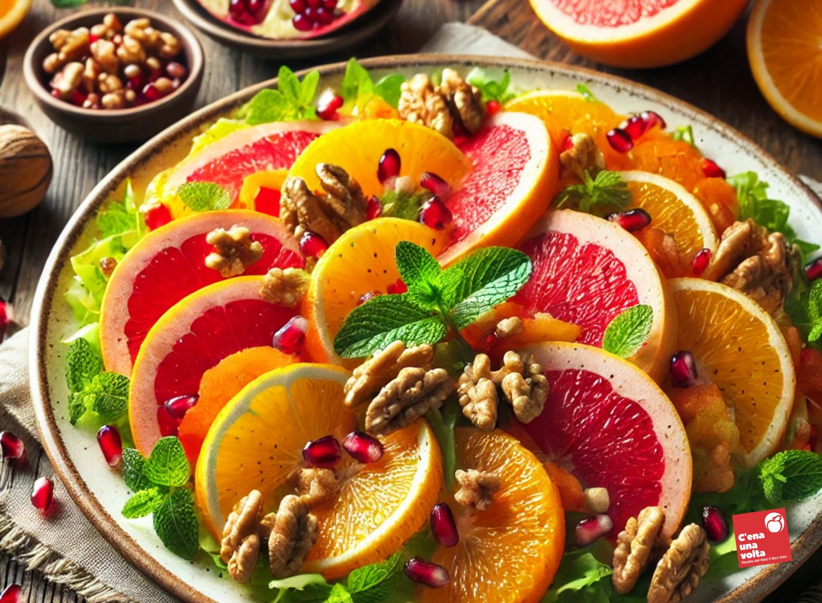 Insalata di Agrumi, Melograno e Noci ricette per rafforzare il sistema immunitario, idee, alimenti e consigli c'ena una volta