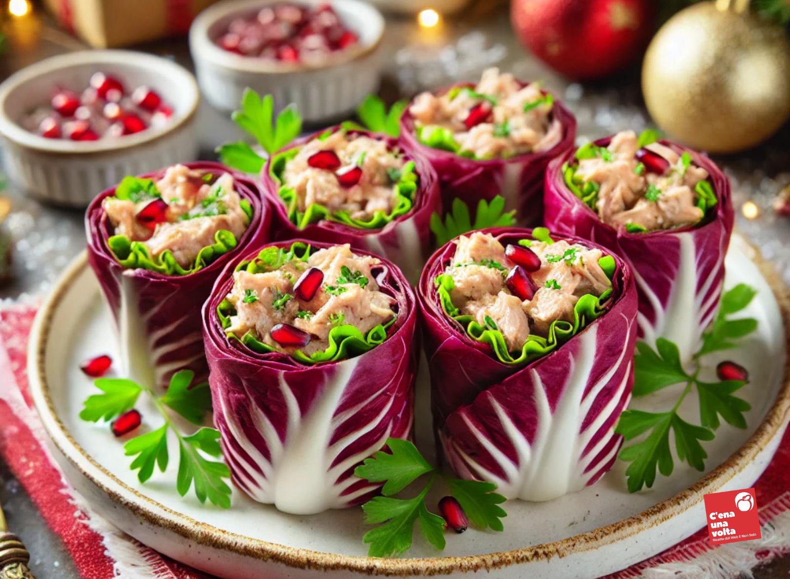 Involtini di Radicchio con Tonno e Yogurt Greco antipasti natalizi light e FIT, idee, ricette e abbinamenti per dicembre C'ena una volta