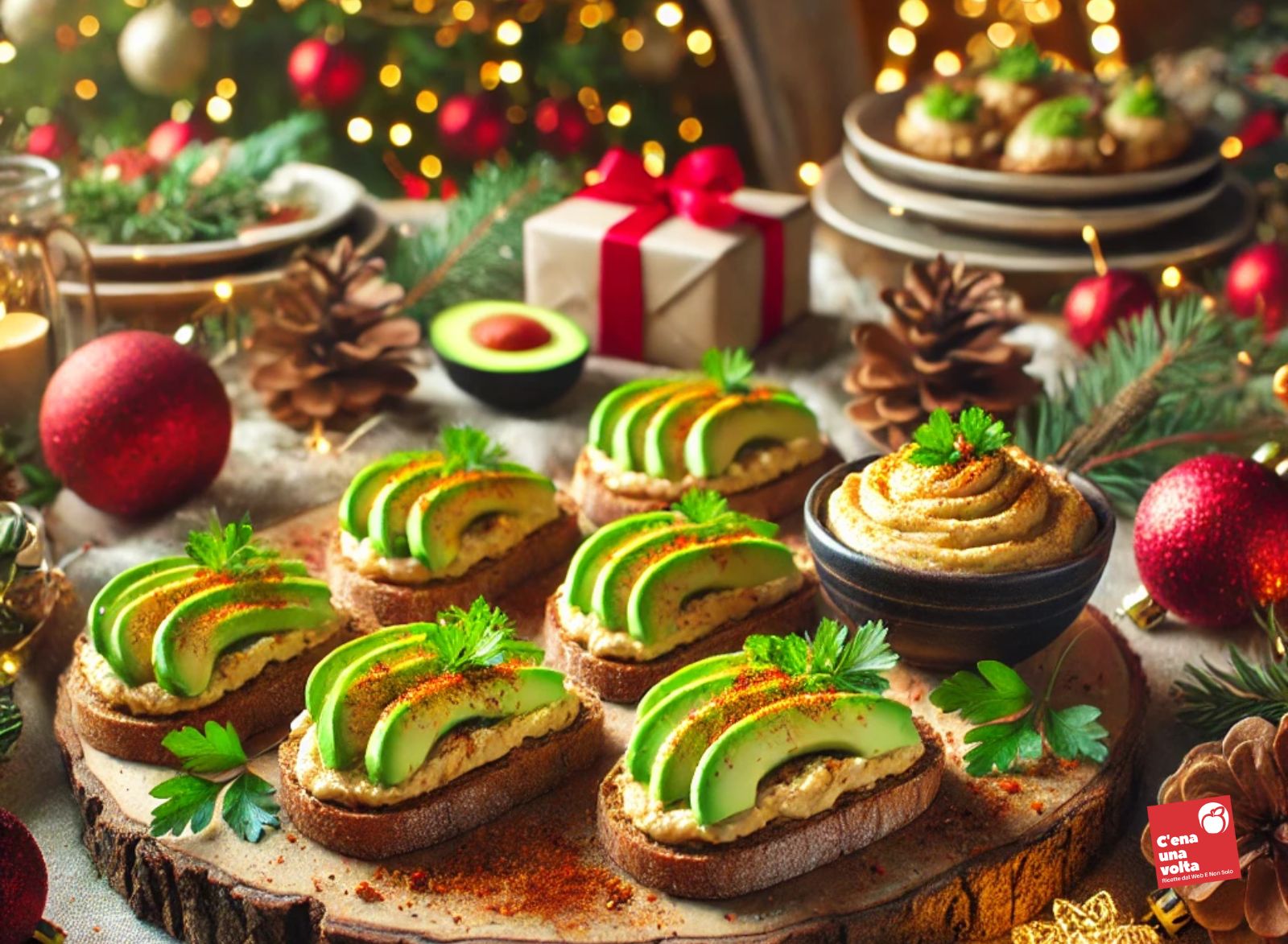 crostini integrali con hummus di ceci e avocado consigli per un Natale sano, ricette, suggerimenti e strategie natalizie c'ena una volta