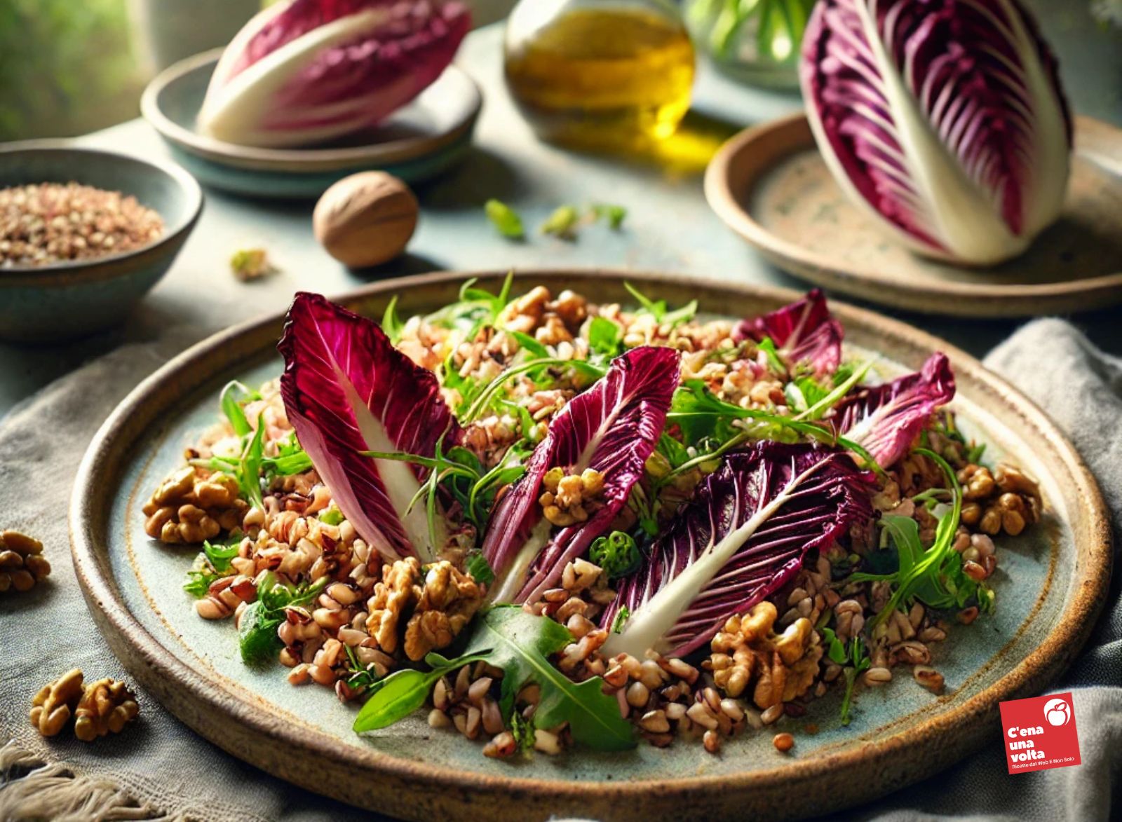 farro con radicchio e noci primi piatti di marzo, idee, ricette light e fit, abbinamenti e menu primaverile c'ena una volta