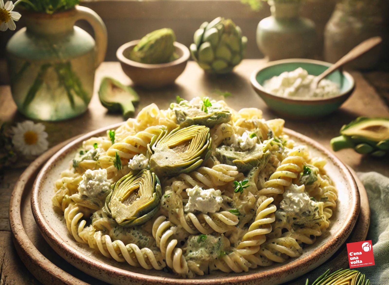pasta integrale con crema di carciofi e ricotta primi piatti di marzo, idee, ricette light e fit, abbinamenti e menu primaverile c'ena una volta