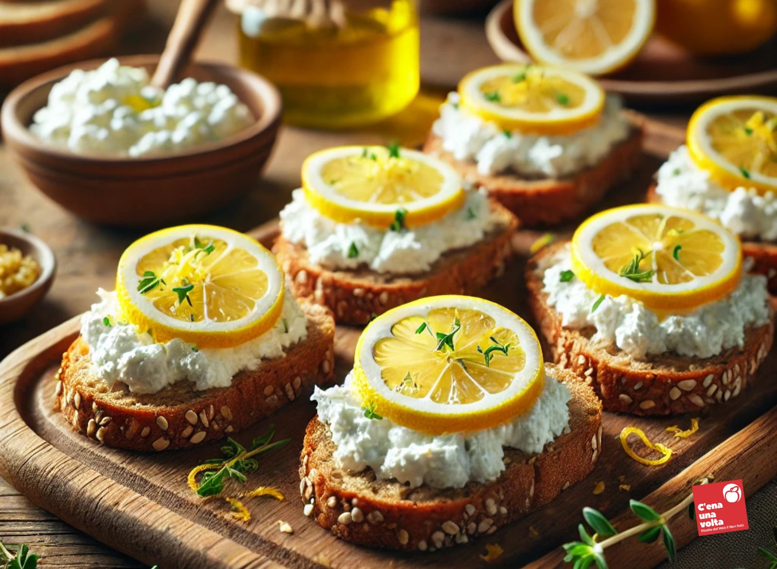 Crostini integrali con crema di ricotta e limone aperitivi a dieta, ricette light, fit, keto, low carb, abbinamenti e consigli c'ena una volta