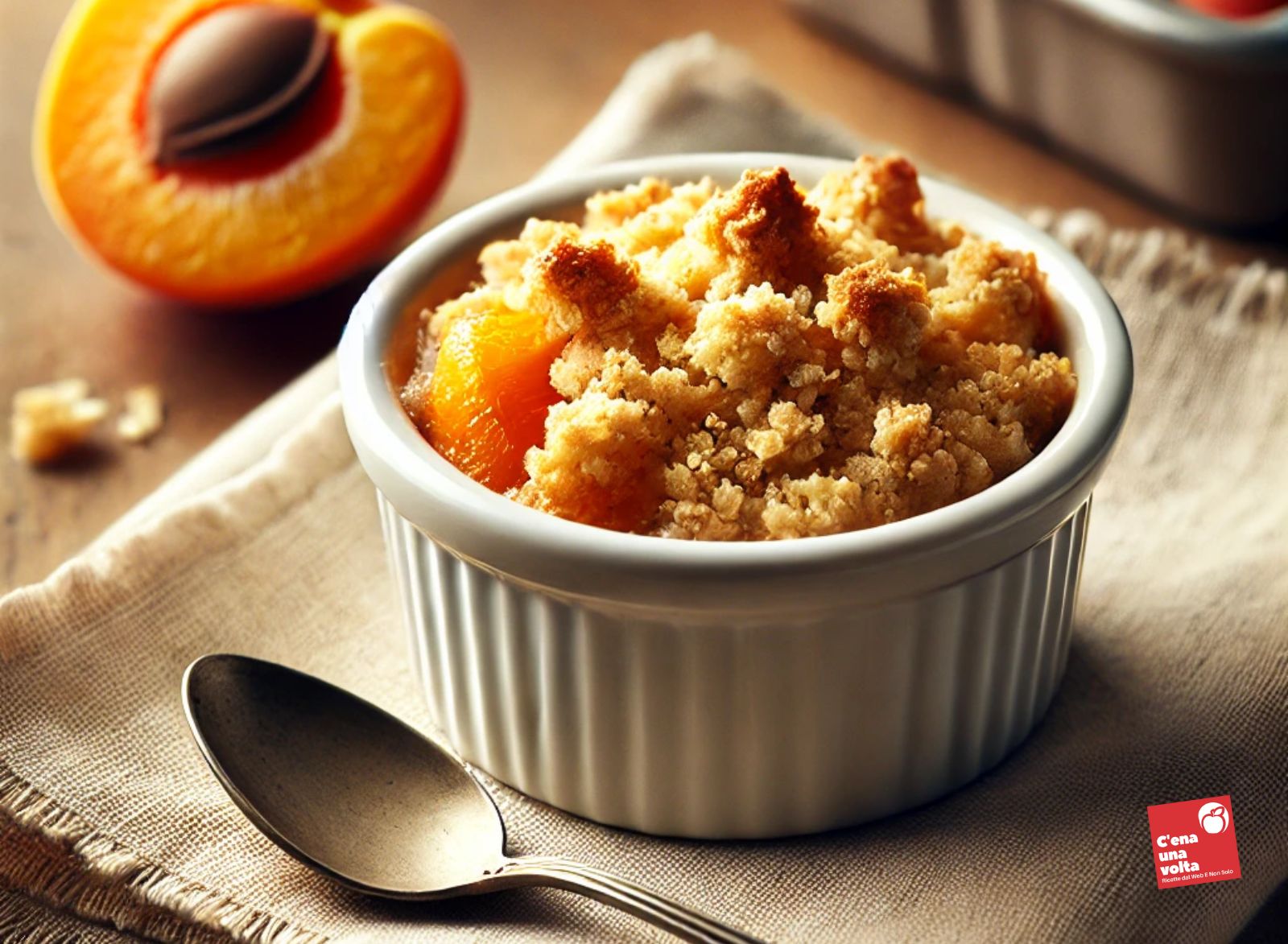 Crumble light di albicocche dolci light di maggio, ricette keto, fit, low carb, dietetiche, abbinamenti e consigli c'ena una volta